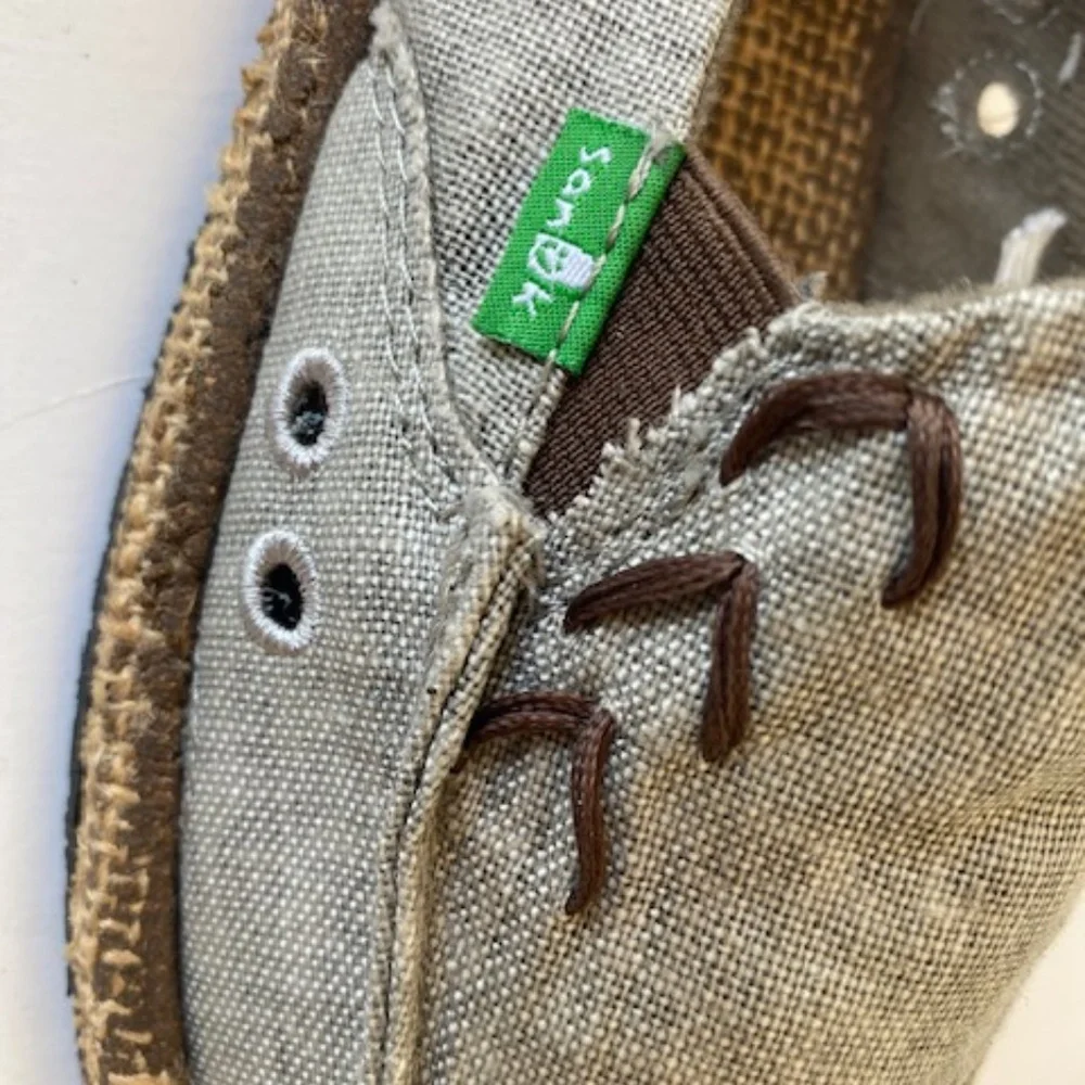 Sanuk Gray Canvas Slip-On Sneakers with Brown Accents